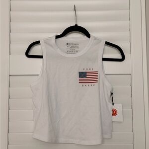 Pure Barre White Tank Top with American Flag NWT